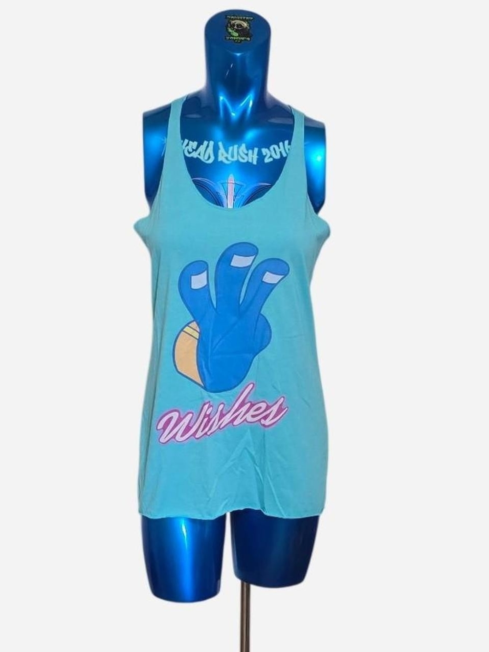 Wishes Graphic Scoop Neck Tank - Aqua Blue